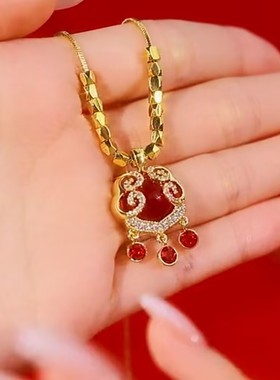 高级感转运珠红色平安锁项链女网红爆款轻奢气质小众百搭锁骨链女