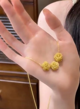 新款法式网纱金色三朵玫瑰花项链