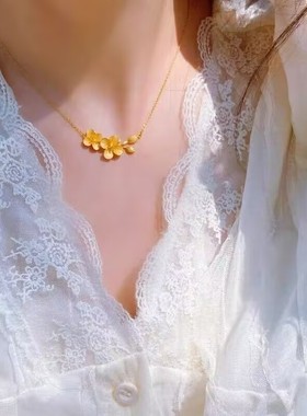 高级感金色花朵项链女网红爆款轻奢气质百搭小众设计感精美项链女