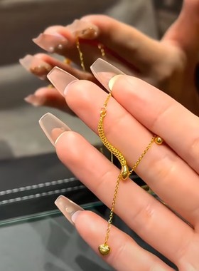 新中式金色灵蛇流苏爱心项链女高级感爆款轻奢气质百搭精美项链女