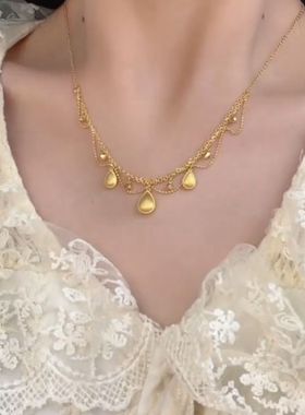 金色蕾丝水滴项链轻奢百搭