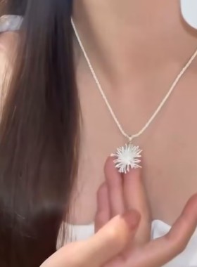 法式银色烟花吊坠项链
