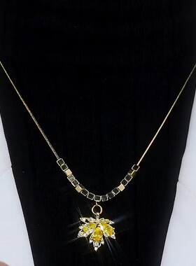 转运珠黄色枫叶吊坠项链女小众设计感长款百搭项链女2022年新款潮