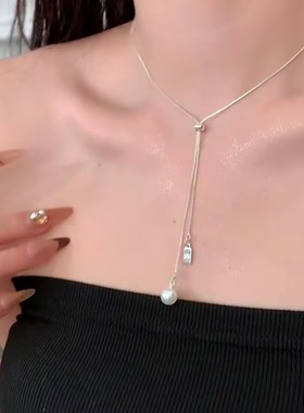 新款银色可抽拉可调节项链女简约爆款轻奢气质百搭小众设计感项链