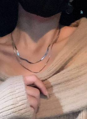 复古银色双层蛇骨项链女网红爆款轻奢轻奢小众设计感百搭锁骨链女