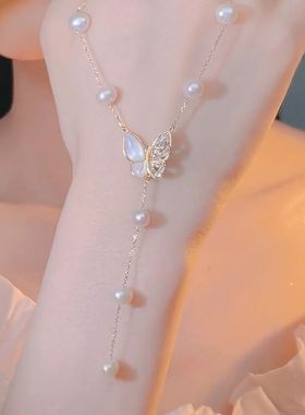 轻奢微镶锆石蝴蝶项链女高级感气质天然淡水珍珠流苏锁骨链颈链潮