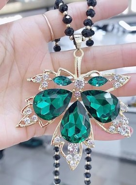 新中式水钻枫叶吊坠毛衣链网红爆款时尚百搭长款项链女2022新款潮