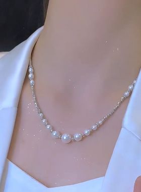 高级感珍珠碎银子项链女网红爆款轻奢气质小众设计感时尚百搭项链