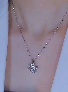 新款银色月亮爱心项链