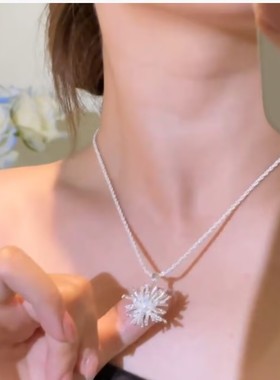 新款银色烟花吊坠项链