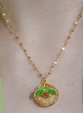 金色网状叶子水晶圈圈项链网红爆款轻奢气质小众设计感精美项链女