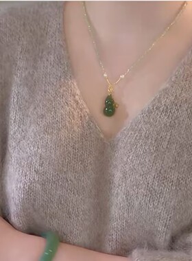 新中式绿色葫芦串珠项链女高级感