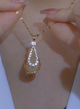 超仙金色水滴耳环女网红爆款轻奢气质小众设计气质项链2024新款潮