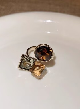 独特咖色锆石开口食指戒指女小众设计高级感时尚个性百搭精美指环