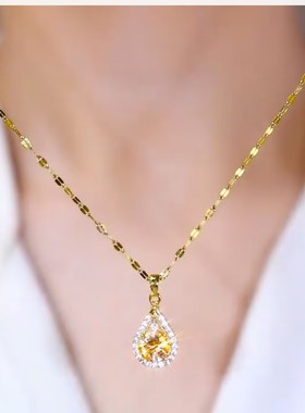 时尚咖色水滴项链女网红爆款轻奢气质百搭小众设计感精美项链女