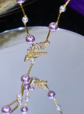 新款麦穗紫色珠珠长款流苏项链网红爆款轻奢气质百搭优雅精美项链