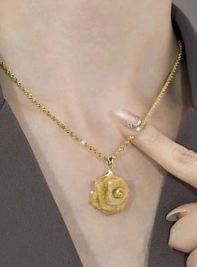新款金色玫瑰花朵项链女