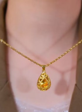 高级感金色水滴形镂空项链女网红爆款轻奢百搭小众设计感精美项链