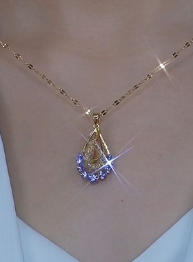 金丝网状紫色水晶项链轻奢高级时尚网红爆款气质小众设计感项链女