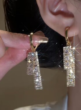高级感双层几何锆石耳环女小众