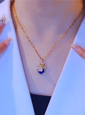 高级感蓝色福袋钛链女网红爆款显气质轻奢满钻福袋福气满满项链女