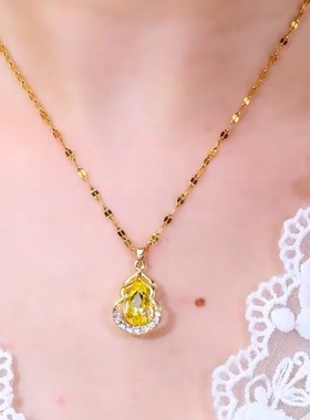 超仙浅黄色葫芦水晶项链女网红爆款轻奢气质小众设计感百搭项链女
