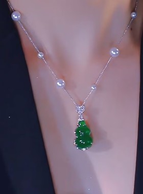 新中式招财纳福绿色葫芦项链