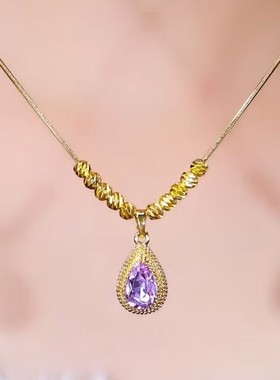 时尚转运珠紫色水滴榴莲项链女网好爆款轻奢百搭小众设计感项链女