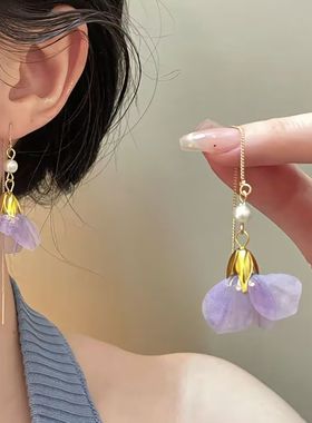 超仙紫色永生花耳线女