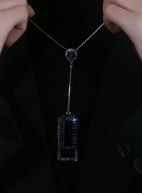 秋冬几何方形满钻流苏毛衣链