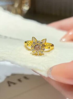灵动可爱会旋转的小猫戒指可调节食指戒小众设计本命年指环女