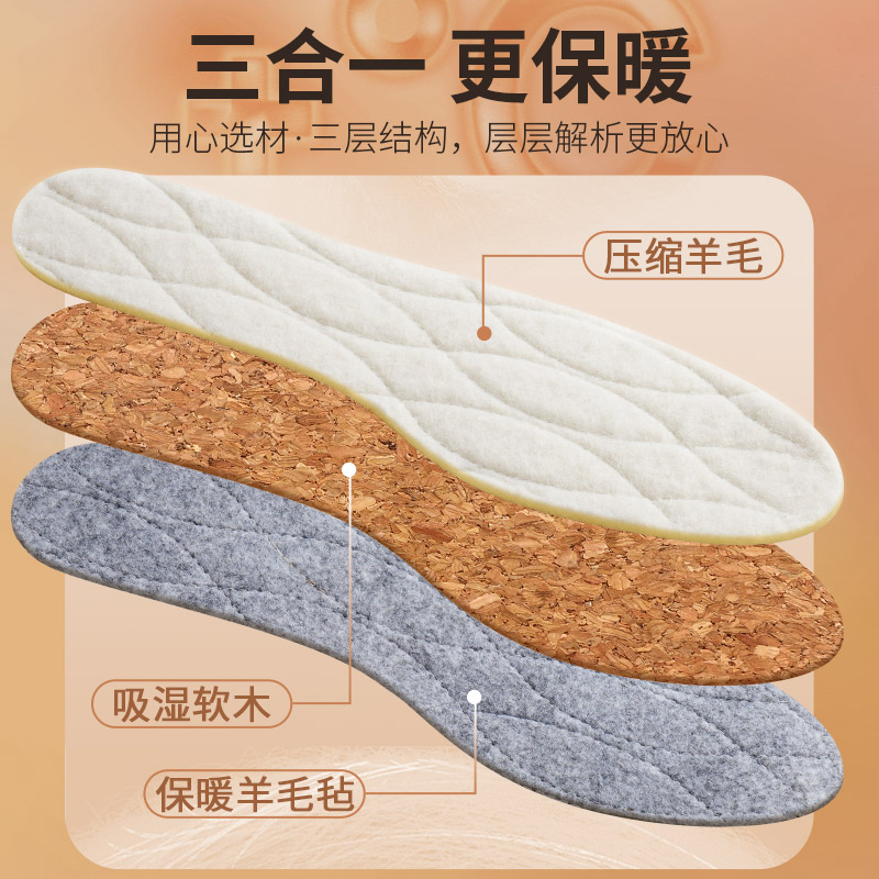 真羊毛鞋墊皮毛一體女加絨加厚棉男士冬季款毛氈防寒吸汗防臭秋冬_富幼旗艦店_服飾配件/皮帶/帽子/圍巾