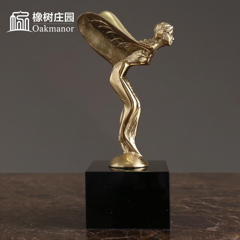 劳斯莱斯车标天使摆件飞天女神高档轻奢黄铜家居装饰品客厅首饰盒