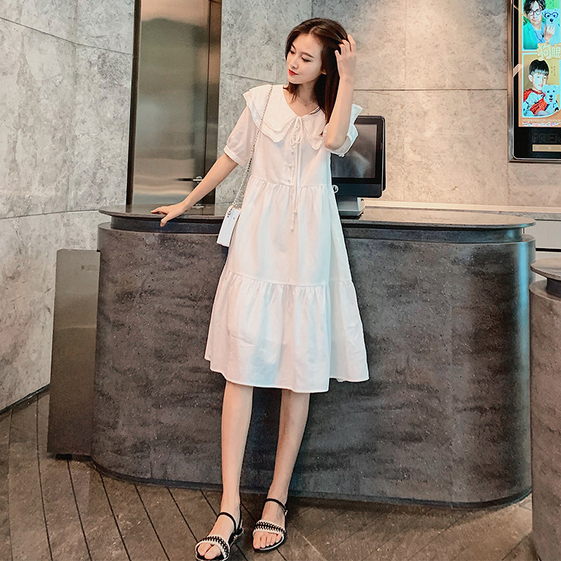 孕妇装2021夏装潮娃娃领洋气连衣裙 毫米熊连衣裙