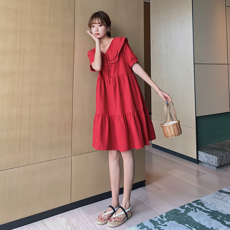 孕妇装2021夏装潮娃娃领洋气连衣裙 毫米熊连衣裙