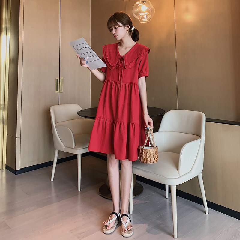 孕妇装2021夏装潮娃娃领洋气连衣裙 毫米熊连衣裙