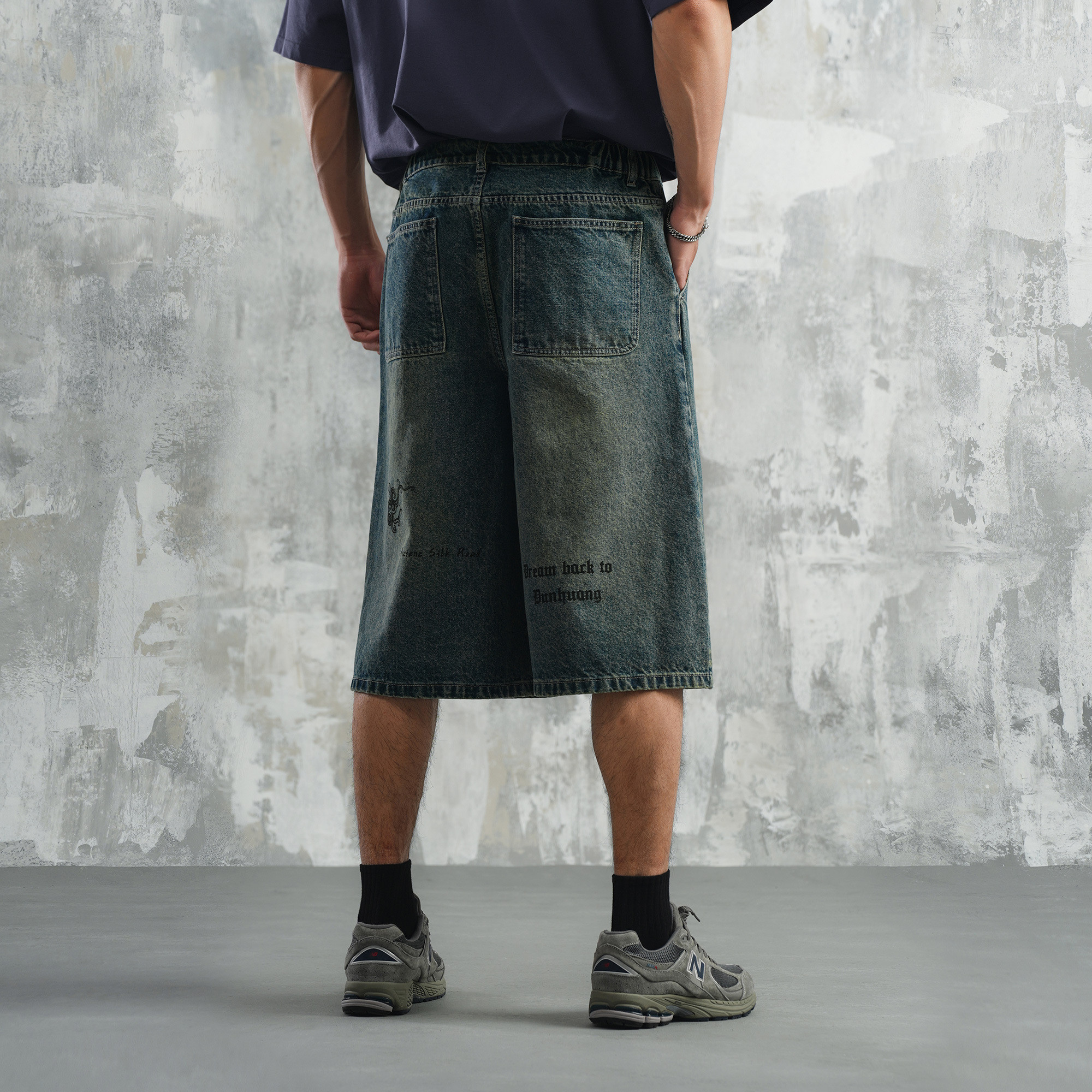 鹿家门蓝色牛仔七分裤男士休闲健身中裤篮球美式五分裤大码潮牌,淘宝优惠券,粉丝福利购,淘宝优惠卷