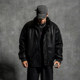 Lujiamen new loose large size warm leather jacket cotton jacket versatile sports fitness PU cotton jacket autumn and winter men