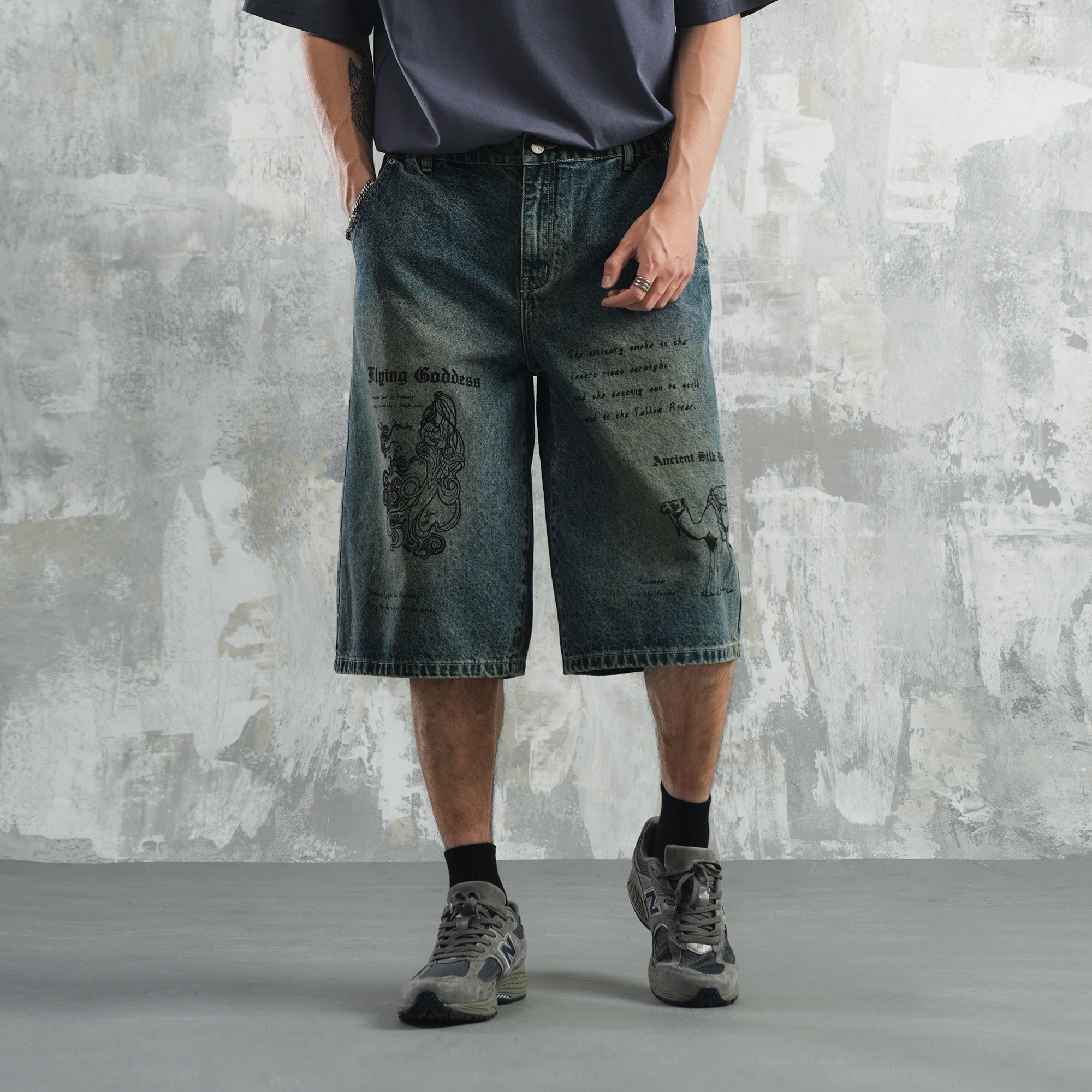 鹿家门蓝色牛仔七分裤男士休闲健身中裤篮球美式五分裤大码潮牌,淘宝优惠券,粉丝福利购,淘宝优惠卷