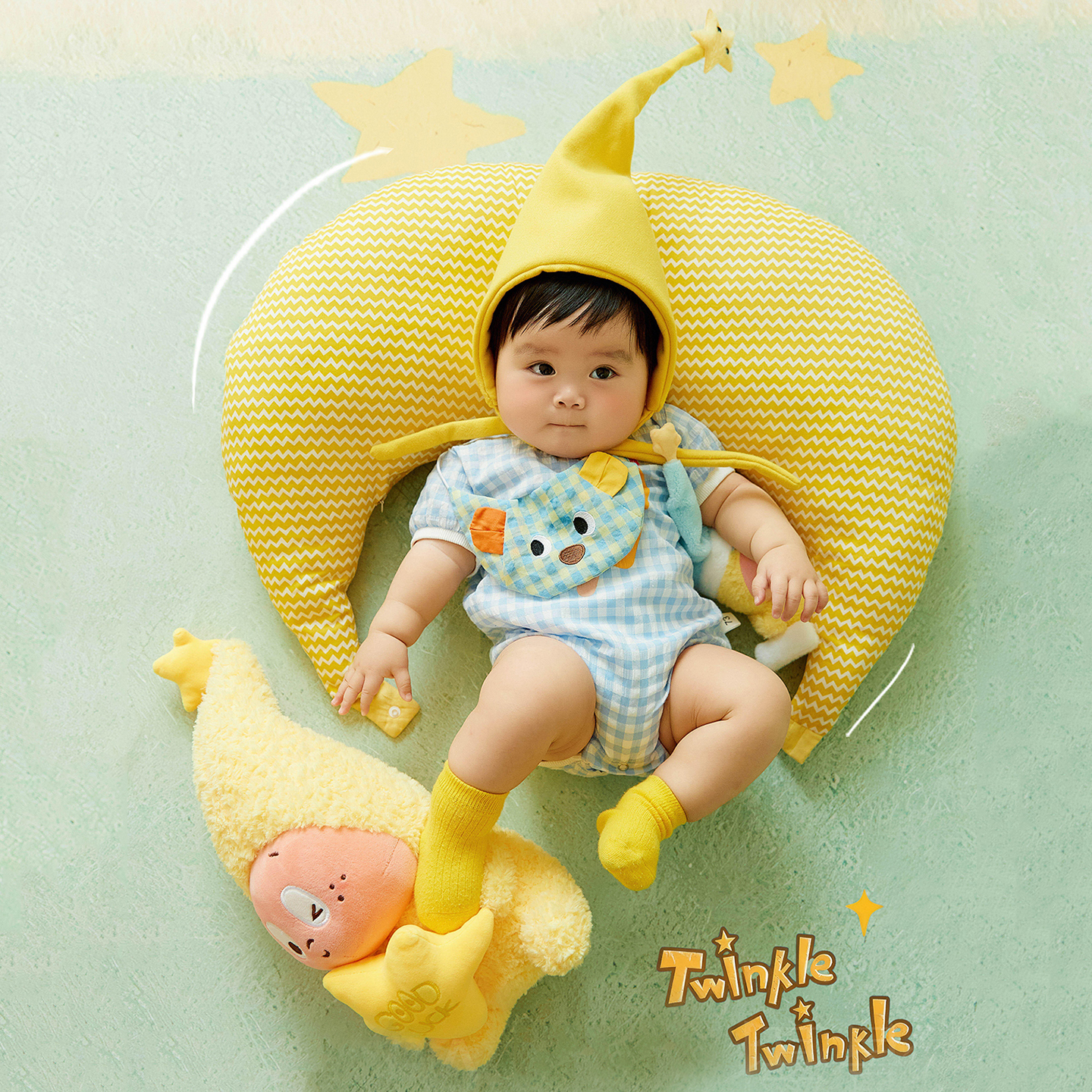 儿童摄影服装黄帽星星人主题宝宝百天照周岁照拍照衣服道具写真照 - 图3