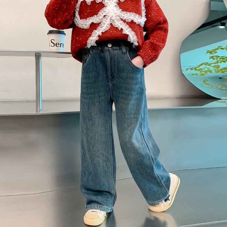 女童裤子秋冬儿童装2025新款洋气女孩牛仔裤大童一体绒冬季直筒裤,淘宝优惠券,粉丝福利购,淘宝优惠卷