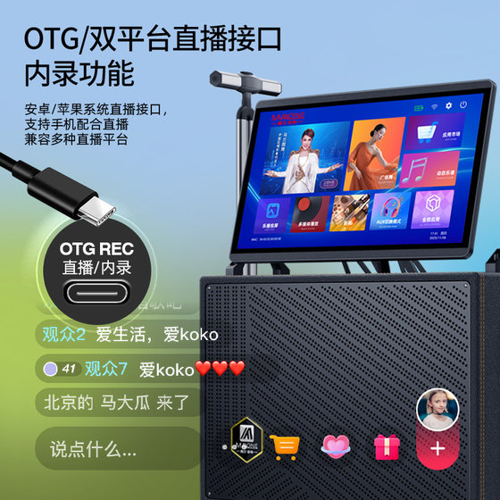 曼龙新款带显示屏便携式K歌移动点歌KTV一体机大功率户外唱歌音箱