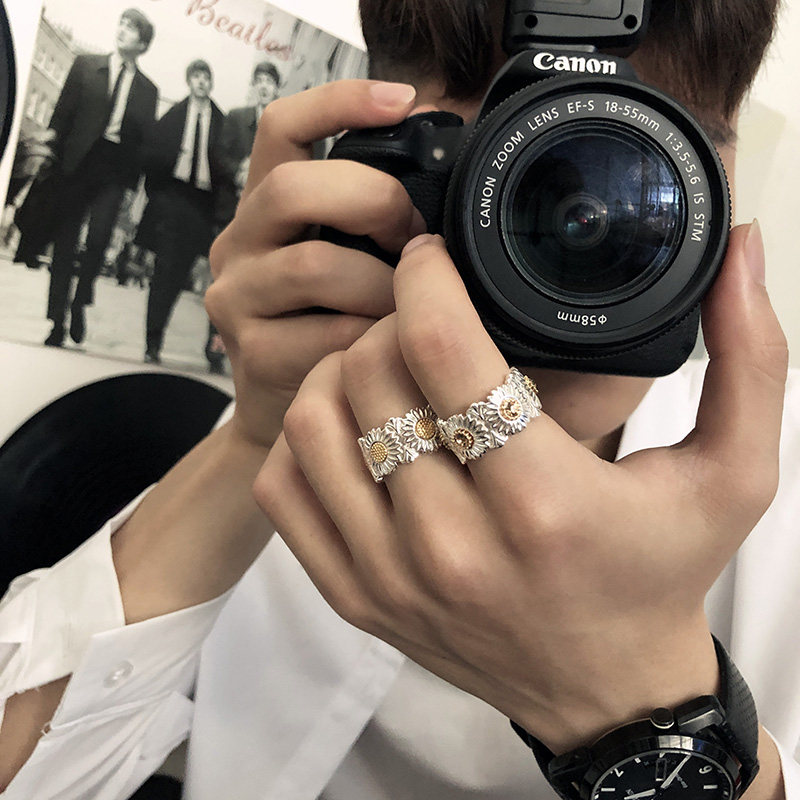 狐面潮牌gd同款雏菊男女ins对戒 狐面潮牌戒指/指环