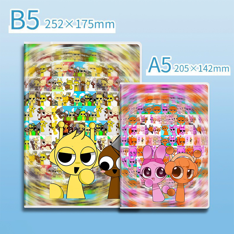 节奏盒子sprunki笔记本子卡通个性小学生用加厚记事本可爱奥伦平基天空胶套本横线本A5/B5办公工作本防水防污 - 图2