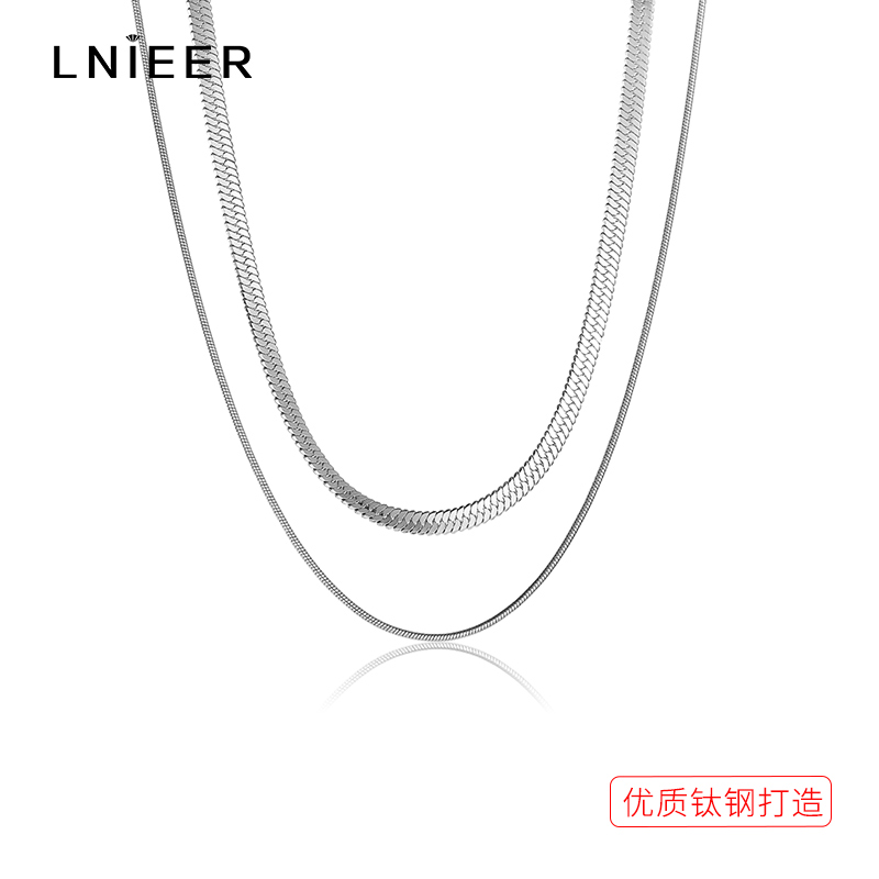 钛钢不掉色！双层叠戴蛇骨细项链女小众设计高级素链锁甜酷毛衣链 - 图3