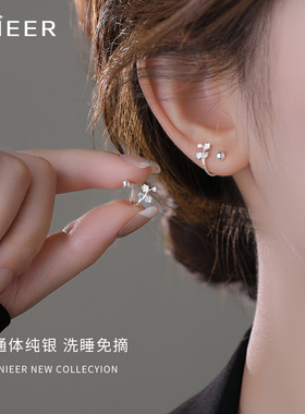 999纯银桃花耳钉女养耳洞耳环
