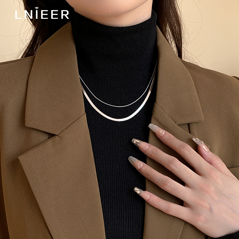 钛钢不掉色！双层叠戴蛇骨细项链女小众设计高级素链锁甜酷毛衣链 - 图2