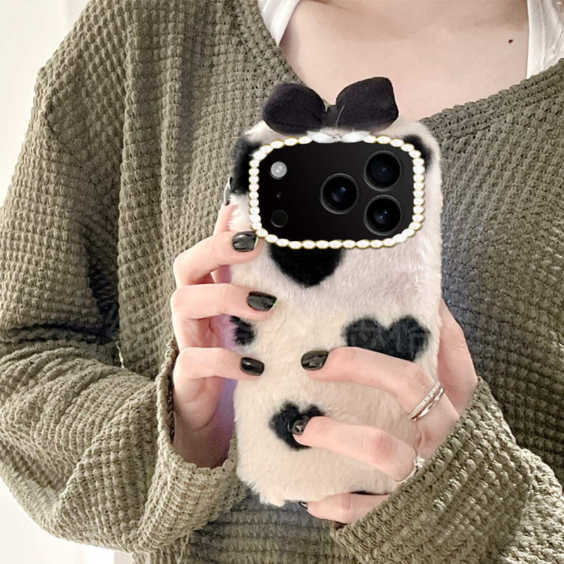 ins风爱心蝴蝶结适用苹果17pro手机壳三星s25黑白opporeno14秋冬vivox200华为pura80毛绒mate70荣耀400小米17,淘宝优惠券,粉丝福利购,淘宝优惠卷