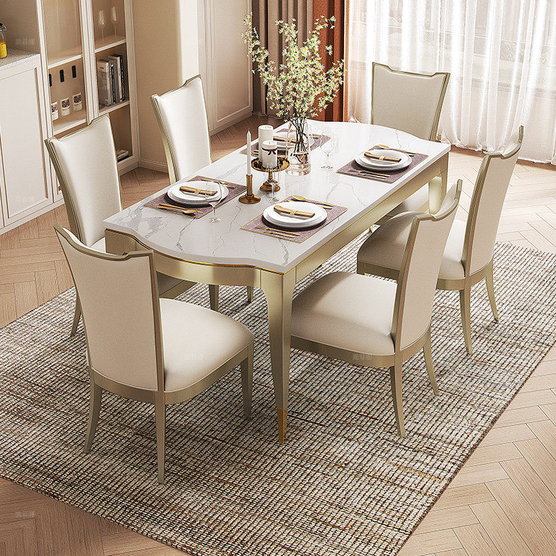 简菲娜美式轻奢奥琳德大理石餐桌长方形实木餐桌椅组合奢华长饭桌,淘宝优惠券,粉丝福利购,淘宝优惠卷