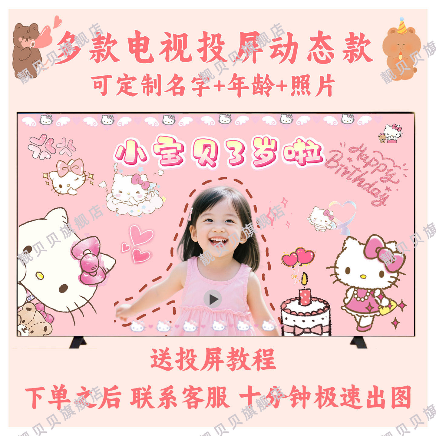 新款儿童生日投屏制作宝宝电子相册男女孩酒店大屏幕投影背景定制 - 图2